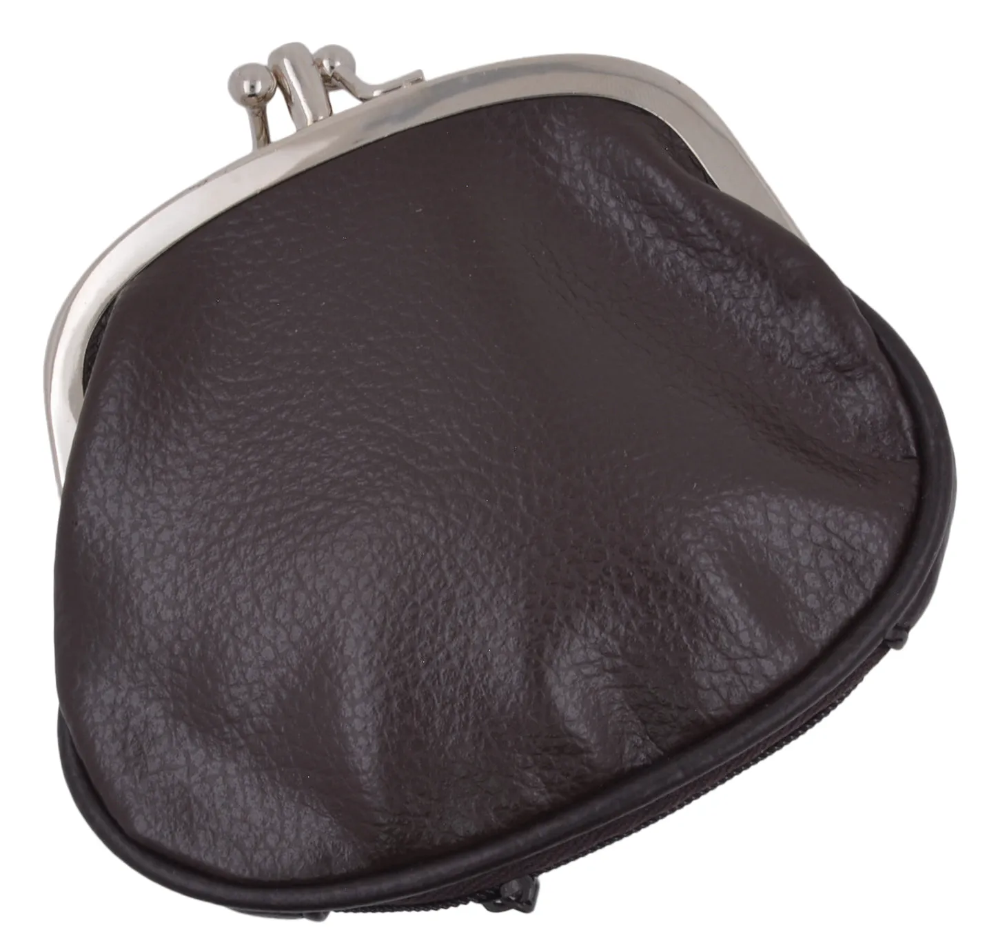 Women's PU Leather Metal Frame Double Clasp Zipper Coin Change Purse