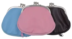 Women's PU Leather Metal Frame Double Clasp Zipper Coin Change Purse