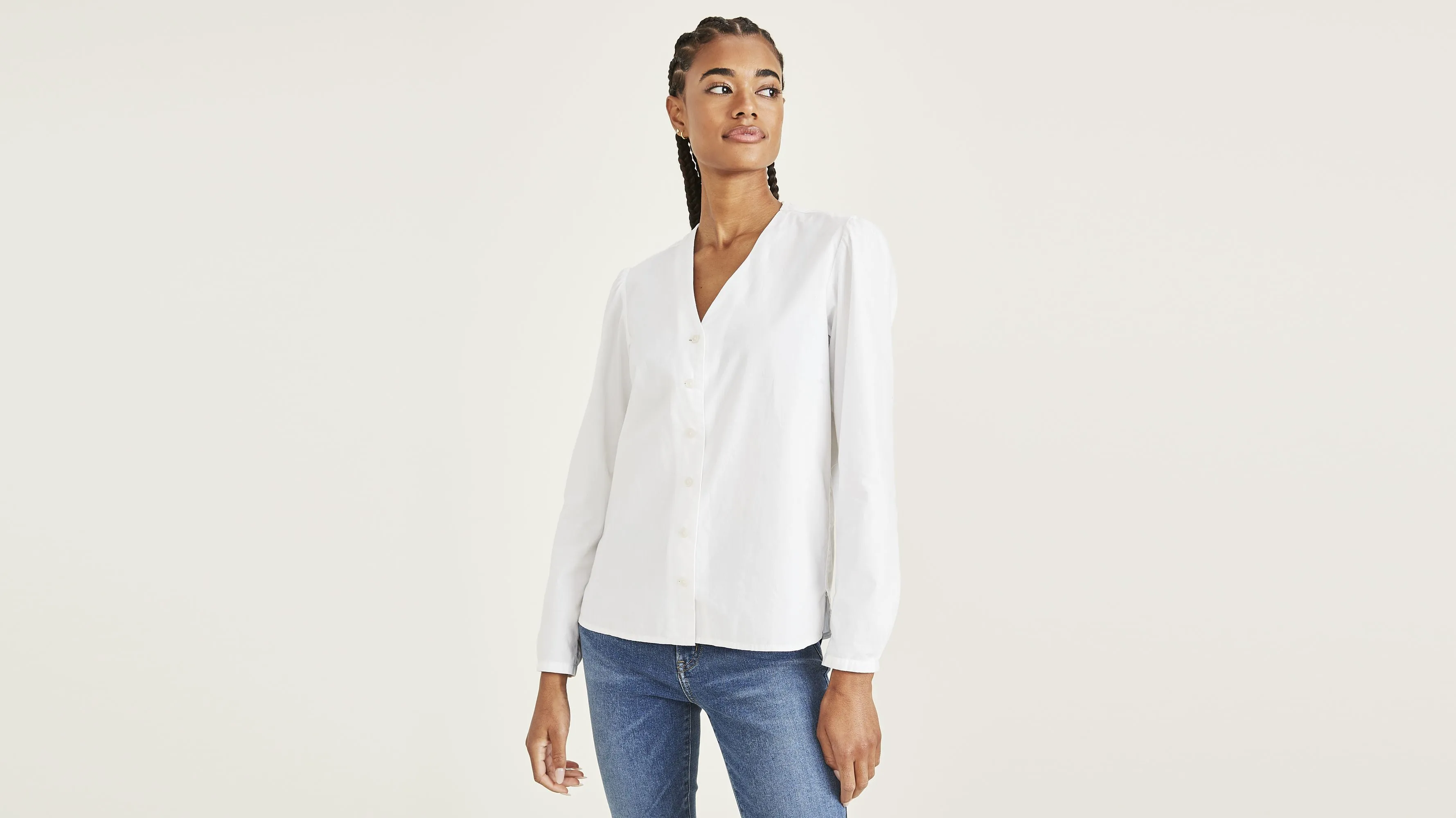 Woven V-Neck Shirt, Regular Fit