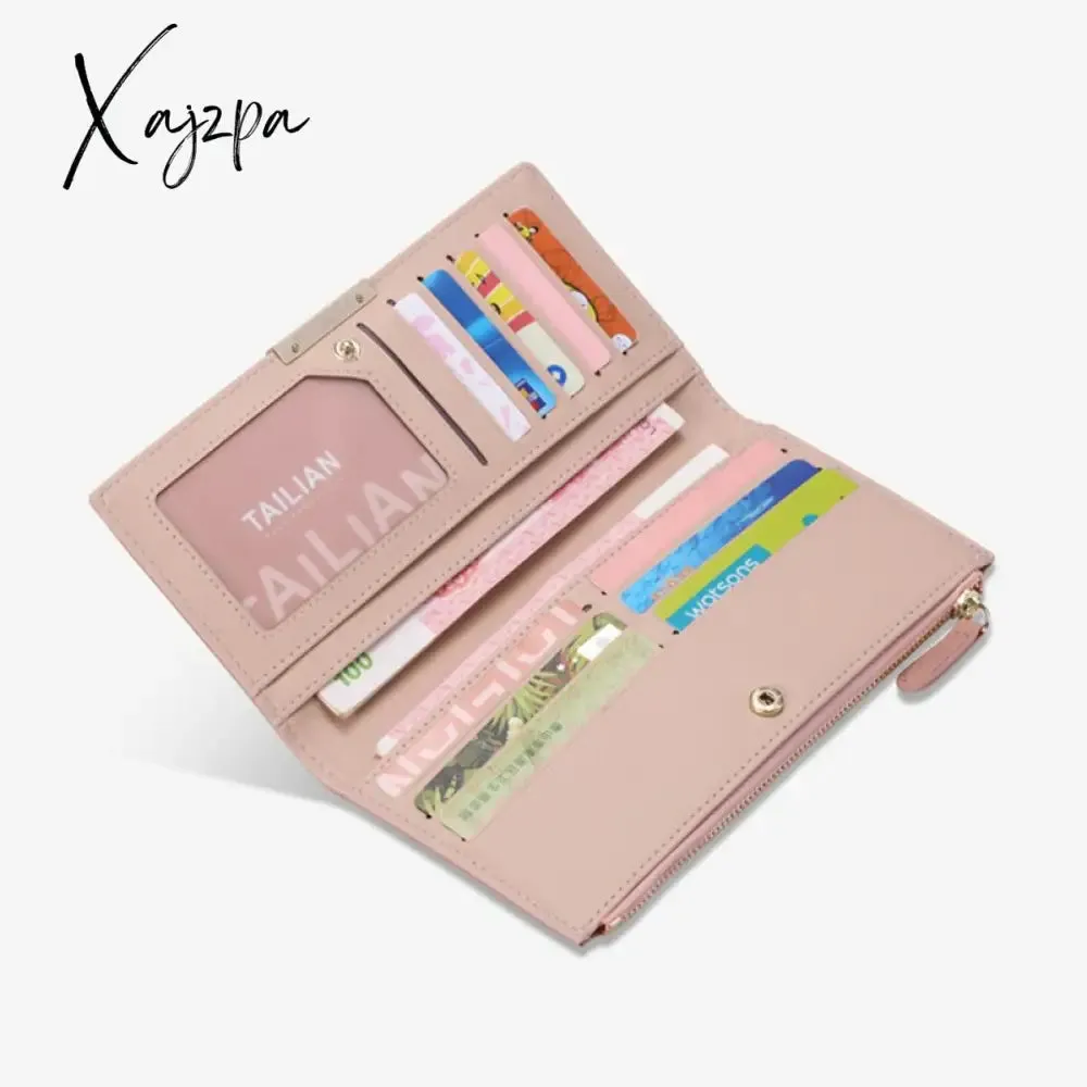 Xajzpa - Leather Slim Thin Wallet Long Wallet Women Card Holder Wallet Fashion Phone Wallet Female Clutch Money Bag Ladies Purse Gift