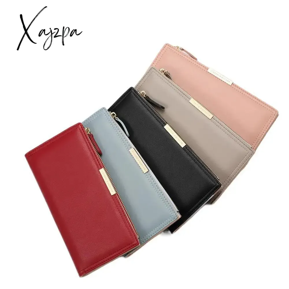 Xajzpa - Leather Slim Thin Wallet Long Wallet Women Card Holder Wallet Fashion Phone Wallet Female Clutch Money Bag Ladies Purse Gift