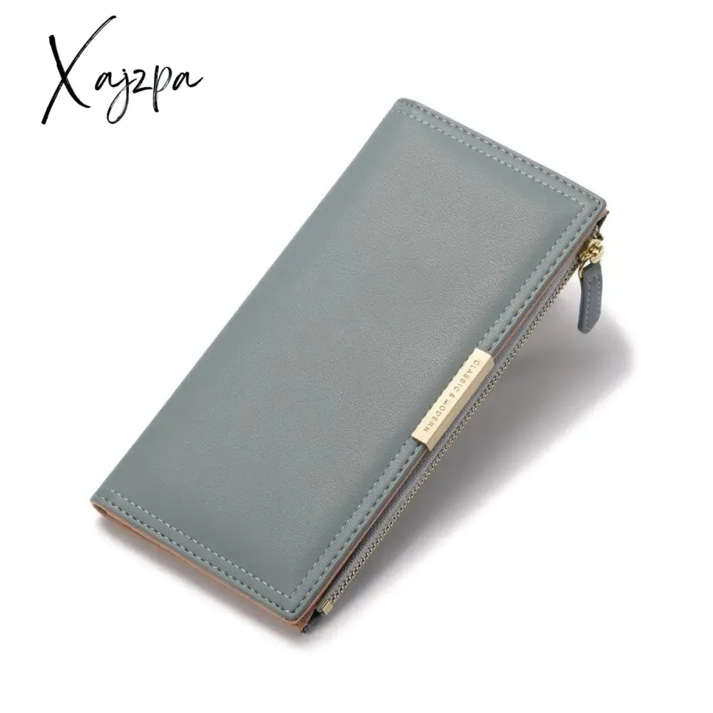 Xajzpa - Leather Slim Thin Wallet Long Wallet Women Card Holder Wallet Fashion Phone Wallet Female Clutch Money Bag Ladies Purse Gift