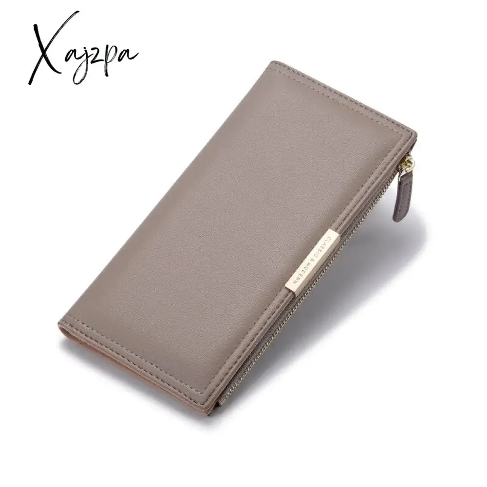 Xajzpa - Leather Slim Thin Wallet Long Wallet Women Card Holder Wallet Fashion Phone Wallet Female Clutch Money Bag Ladies Purse Gift