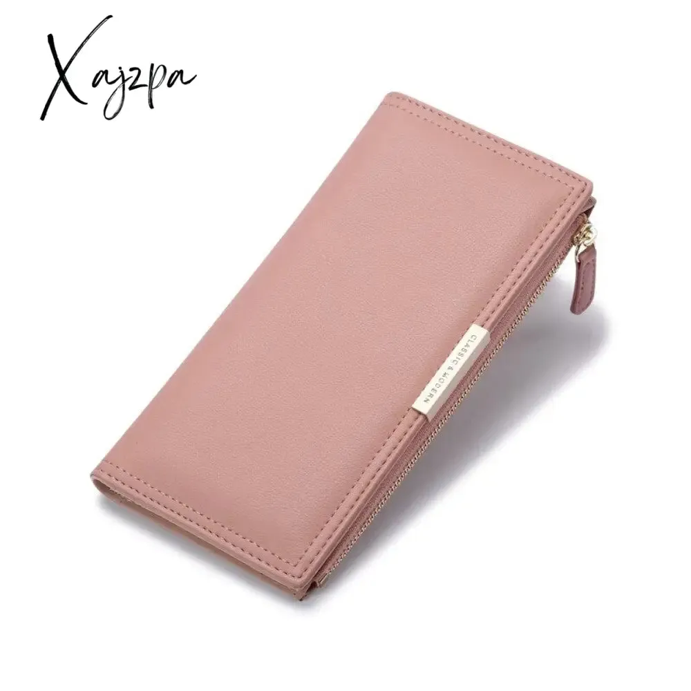 Xajzpa - Leather Slim Thin Wallet Long Wallet Women Card Holder Wallet Fashion Phone Wallet Female Clutch Money Bag Ladies Purse Gift