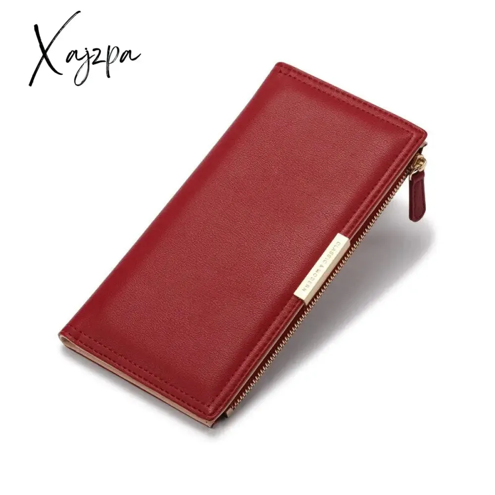 Xajzpa - Leather Slim Thin Wallet Long Wallet Women Card Holder Wallet Fashion Phone Wallet Female Clutch Money Bag Ladies Purse Gift