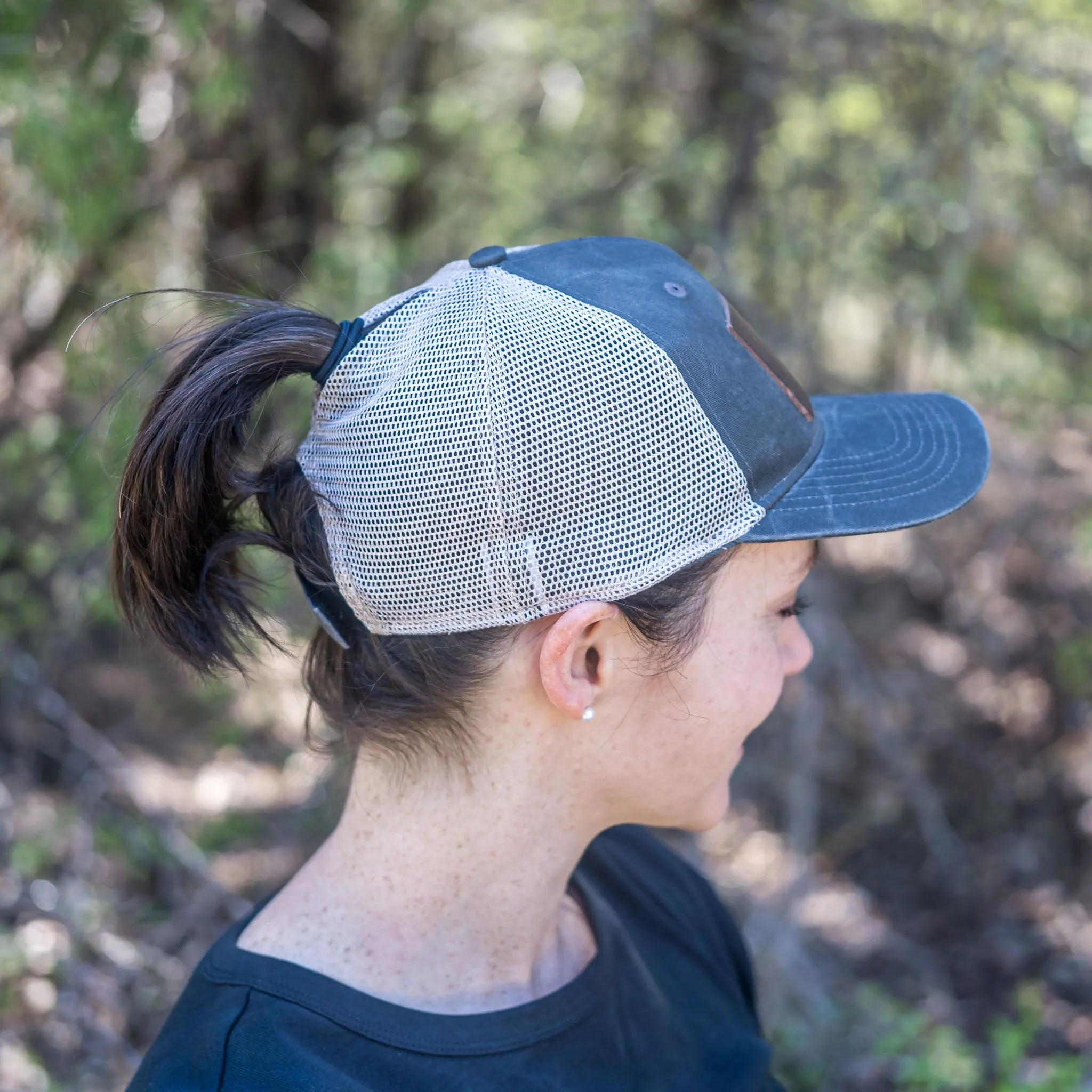 Your Logo on a Leather Patch Ponytail Style Hat - Circle Patch